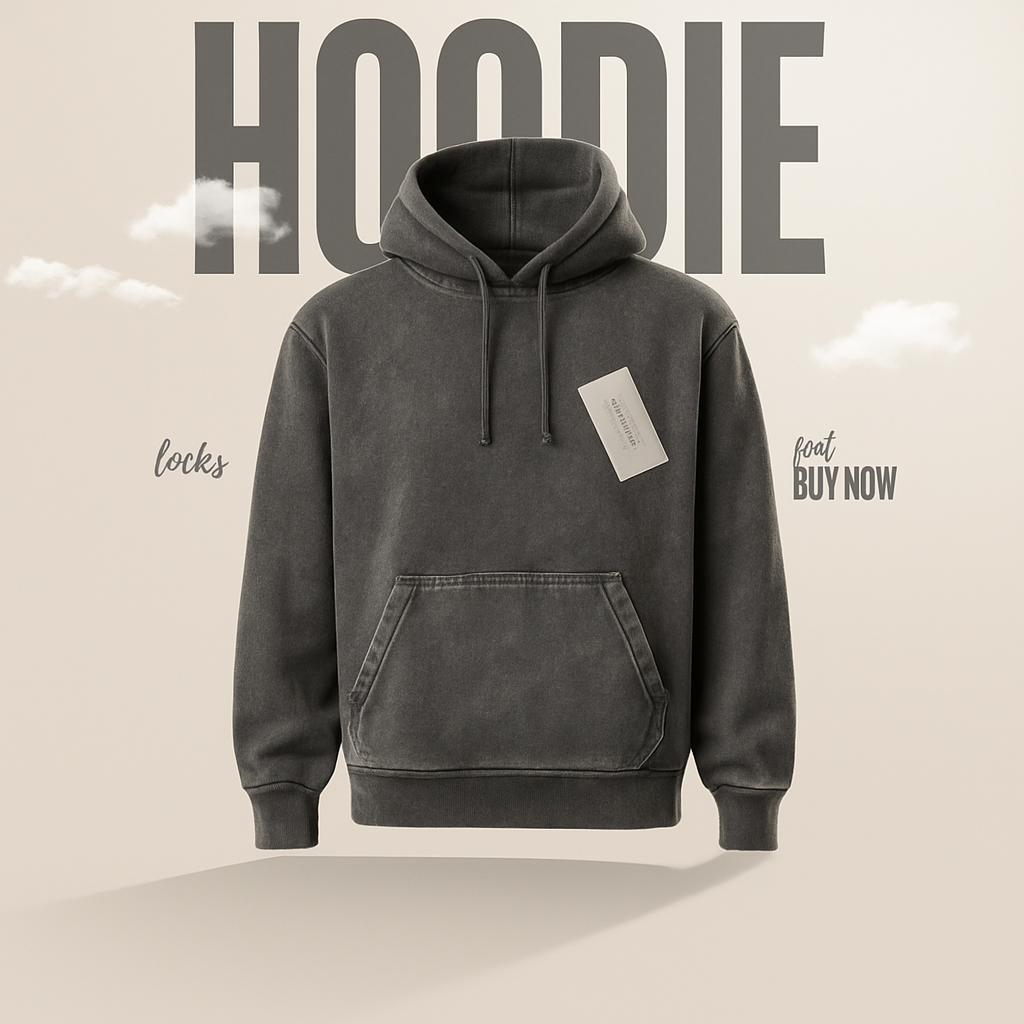 Vintage Washed Black Hoodie – Minimal Tag Edition