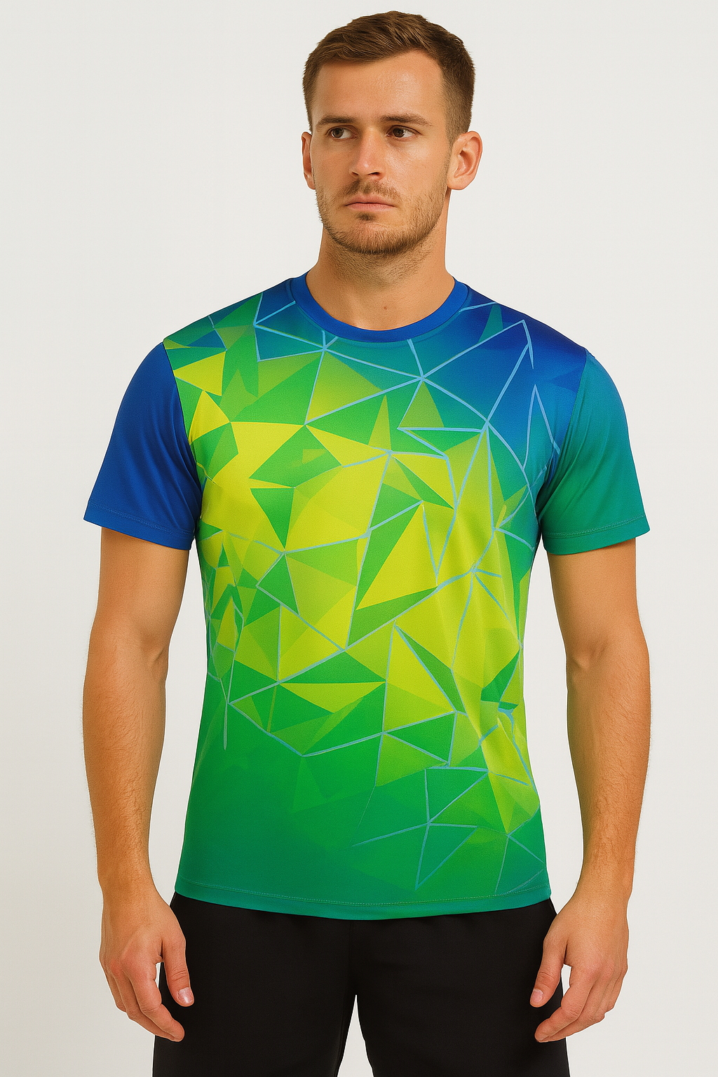 Green Blue Geometric Gradient Sublimation T-Shirt