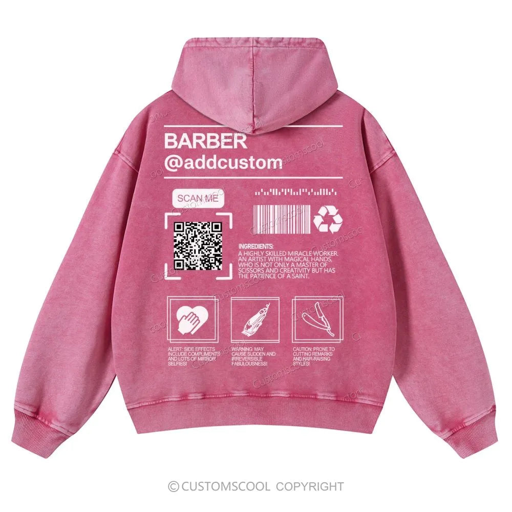 Barber Addcustom QR Code Name Casual Washed Hoodie Customscool