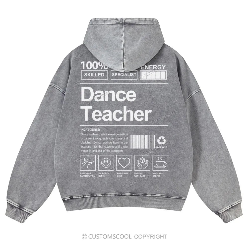 Dance Teacher Casual Washed Hoodie Customscool