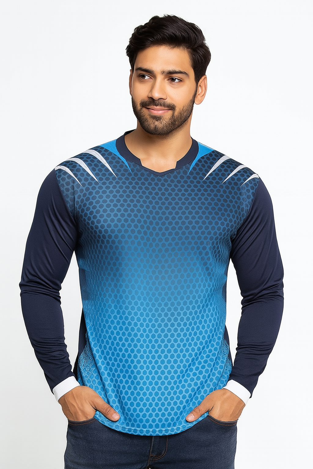 Blue Gradient Long Sleeve Sublimation Sports Jersey
